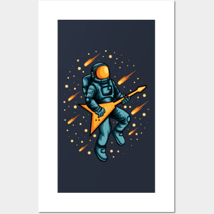 Astronaut playing guitar Posters and Art